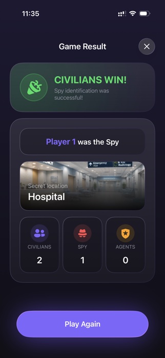 Game result screen showing civilians win