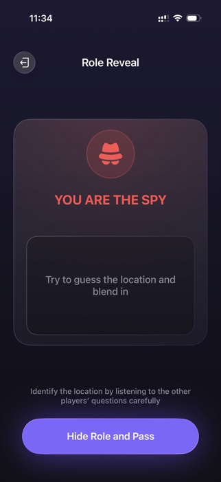Role reveal screen showing you are the spy